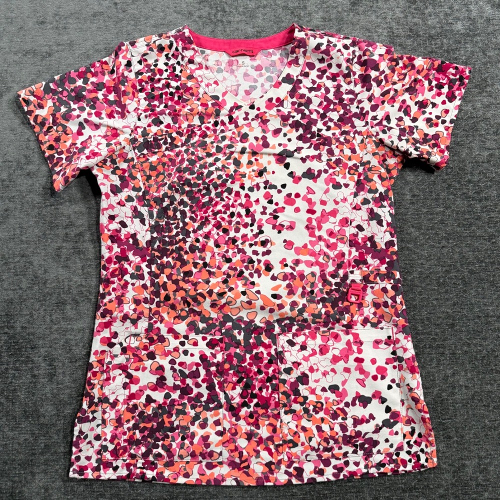 Carhartt Liberty Womens Scrub Top Small Pink Purple Abstract Pebble Print C12214